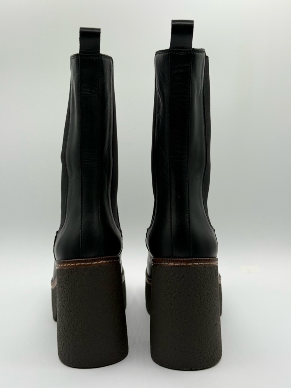 Pons Quintana Black Leather Platform Chelsea Chunky Block Heel, Modern Boots - Picture 7 of 16